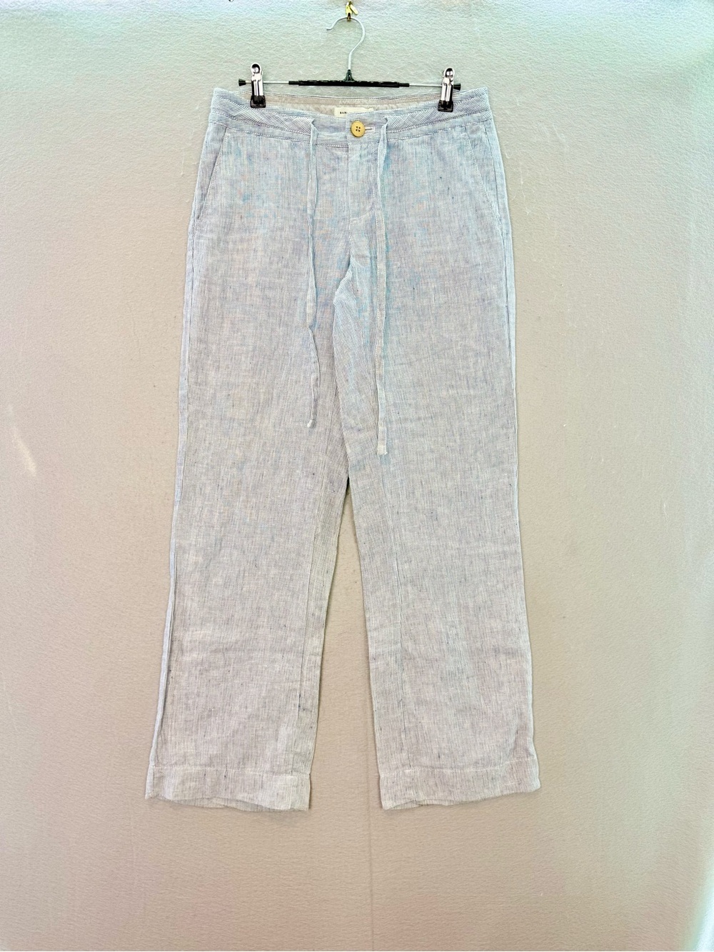 Banana Republic - women’s 100% linen striped light blue pants straight leg SZ 6